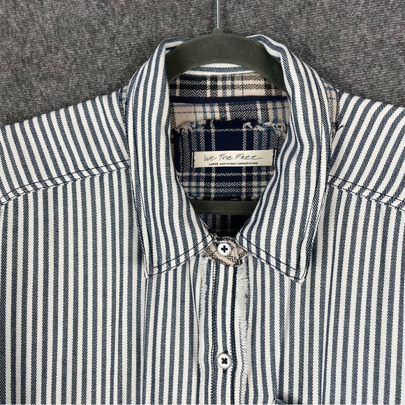 Free People Railroad Dreams Button Down Top Oversized Mid-Weight Plaid Patchwork - Picture 6 of 11